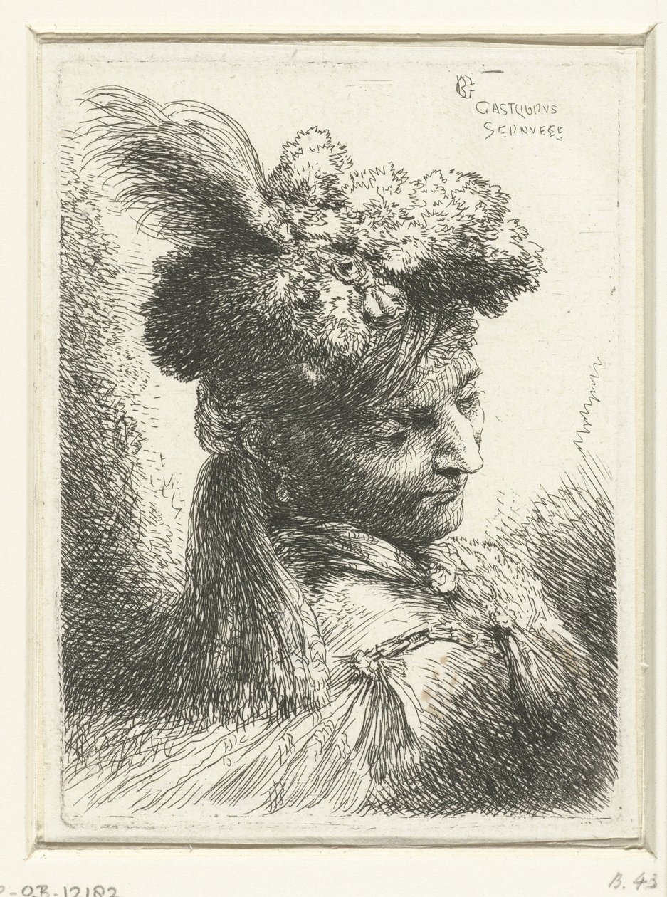 Hoofd van een jongeman met een oorbel Kleine studie van hoofden met oosterse hoofddeksels (serie titel) door Giovanni Benedetto Castiglione