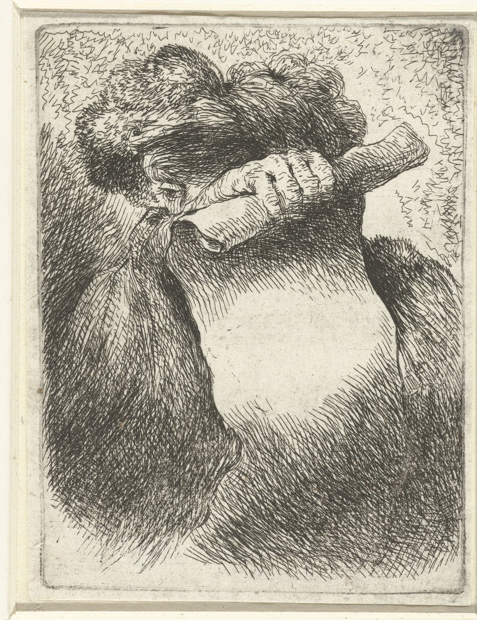 Hoofd van een man met een banderol door Giovanni Benedetto Castiglione