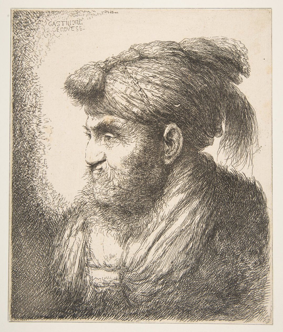 Man met een tulband naar links kijkend, uit de serie Grote Oosterse Hoofden door Giovanni Benedetto Castiglione