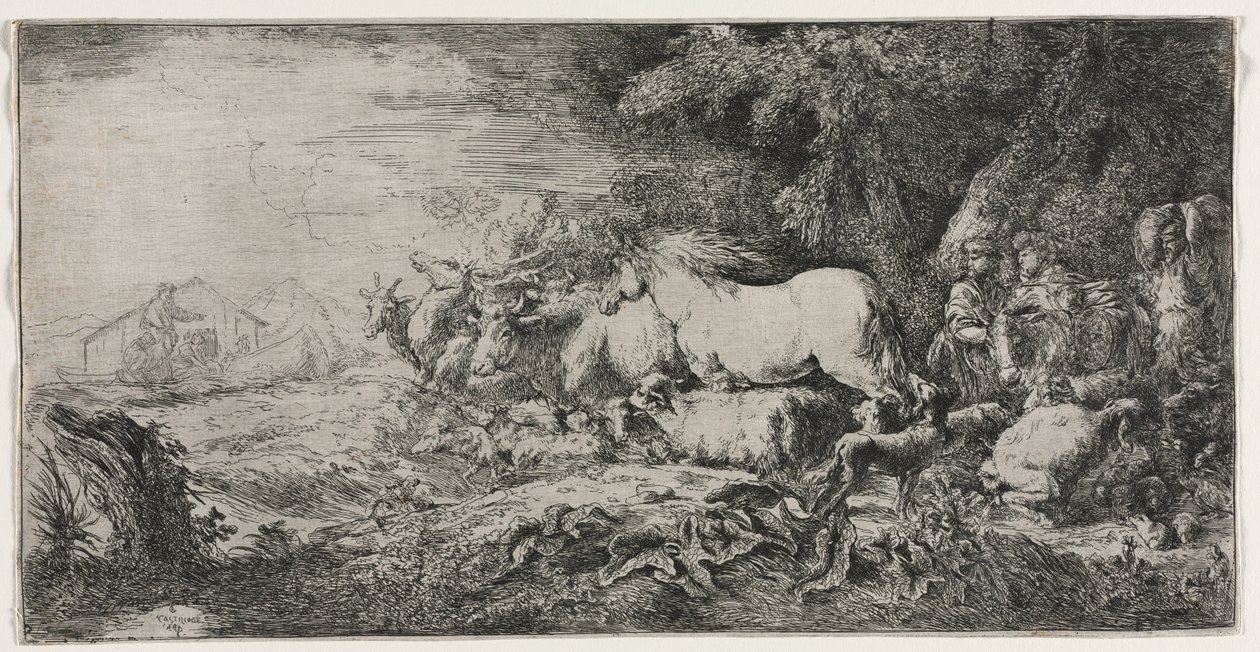 Noach en de Dieren die de Ark Binnenkomen, 1650-1655 door Giovanni Benedetto Castiglione