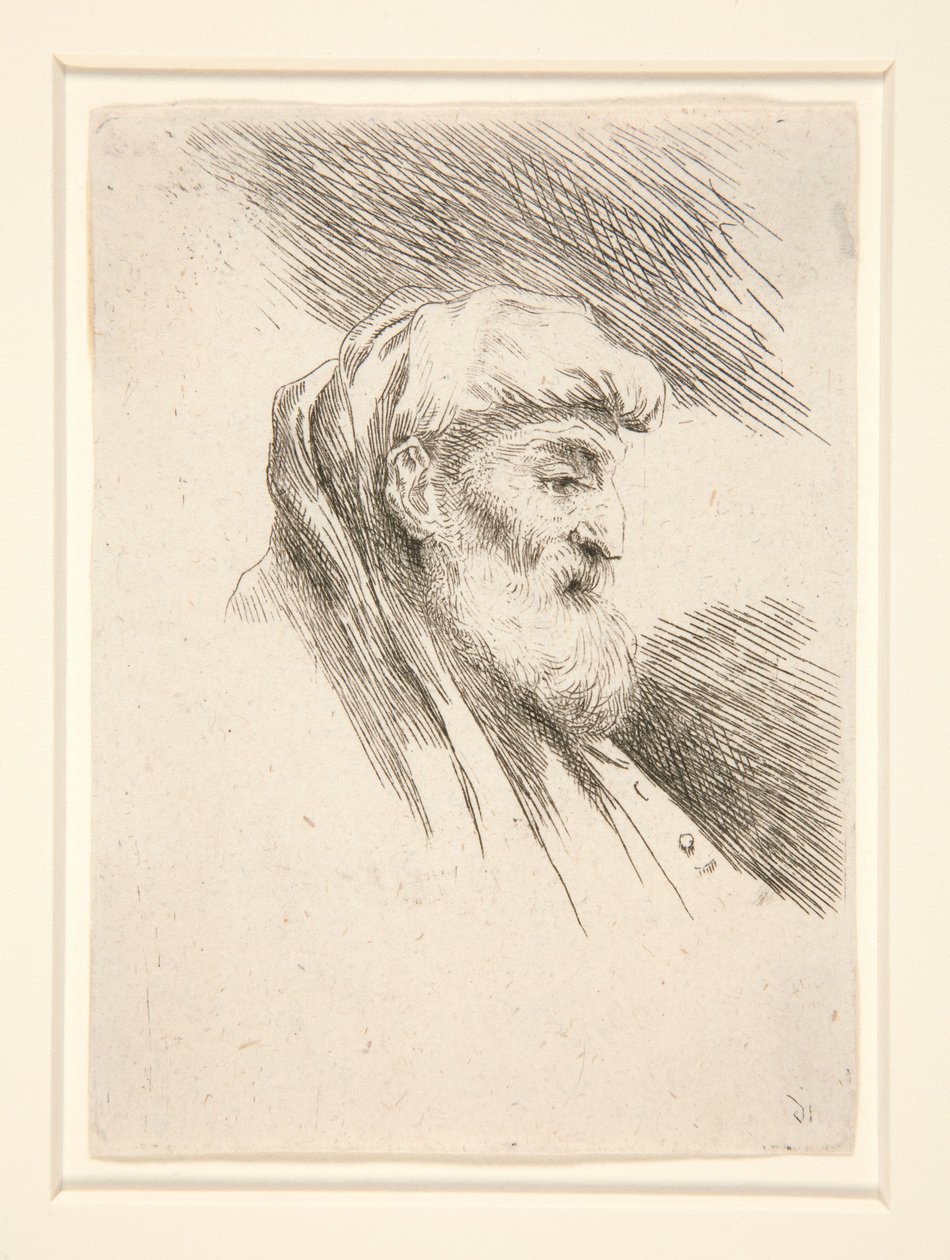 Oude man met lange baard, in profiel, naar rechts gewend, uit de serie Les petites têtes d