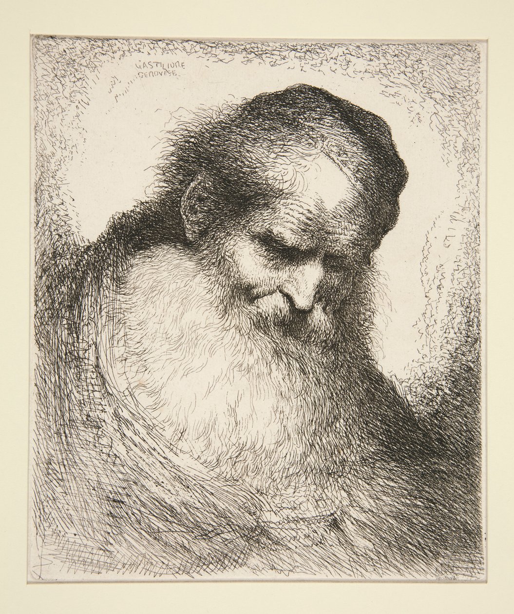Oude Man met een Baard Frontaal (uit Serie van Grote Oosterse Hoofden) door Giovanni Benedetto Castiglione