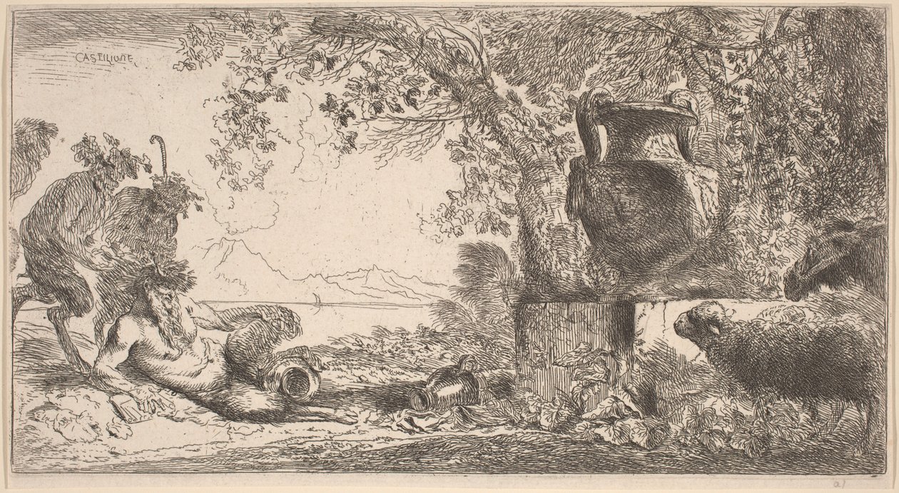 Pan Liggend voor een Grote Vaas door Giovanni Benedetto Castiglione