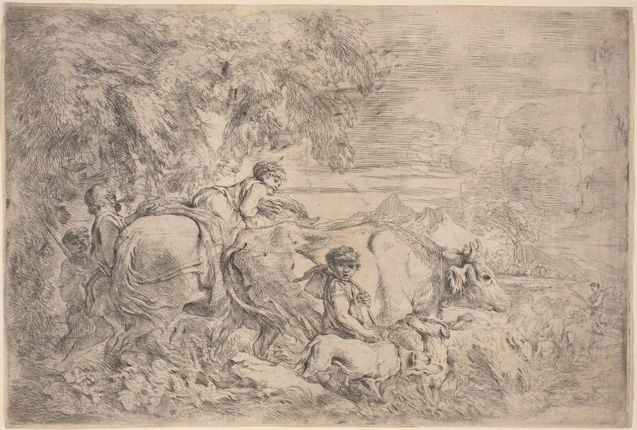 Herders volgen hun kudde door Giovanni Benedetto Castiglione