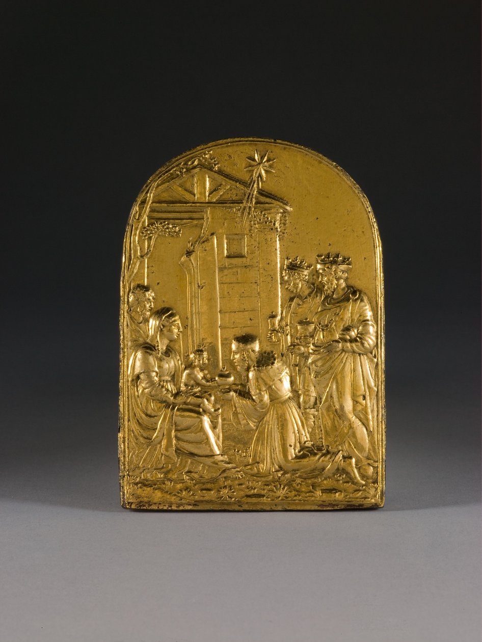 Plaquette, De Aanbidding der Koningen, begin 16e eeuw (brons) door Giovanni Bernardi