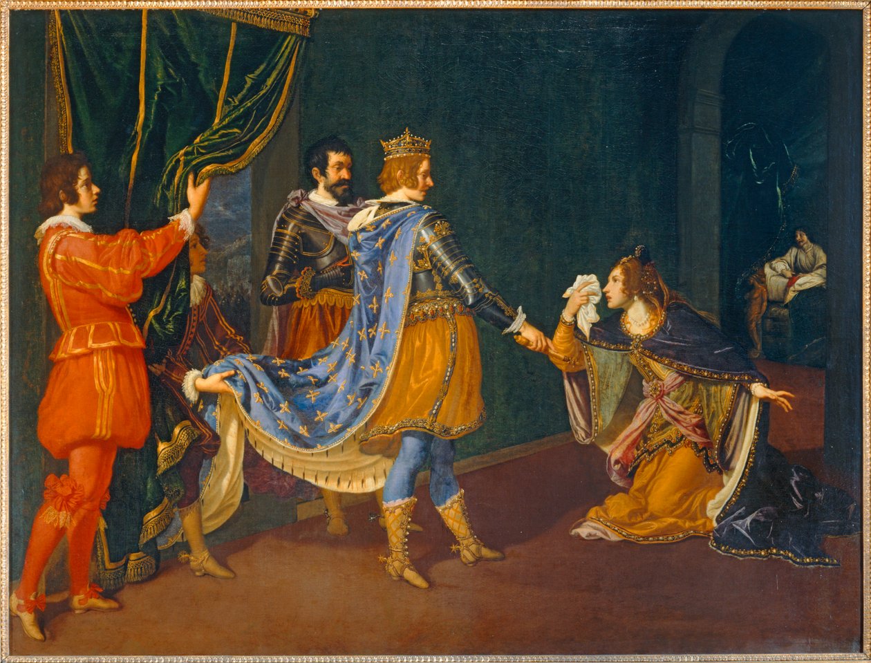 Isabella van Aragon pleit bij Karel VIII namens haar vader, Alfonso, koning van Napels, en haar man, Giovanni Galeazzo Sforza, hertog van Milaan ... door Giovanni Biliverti