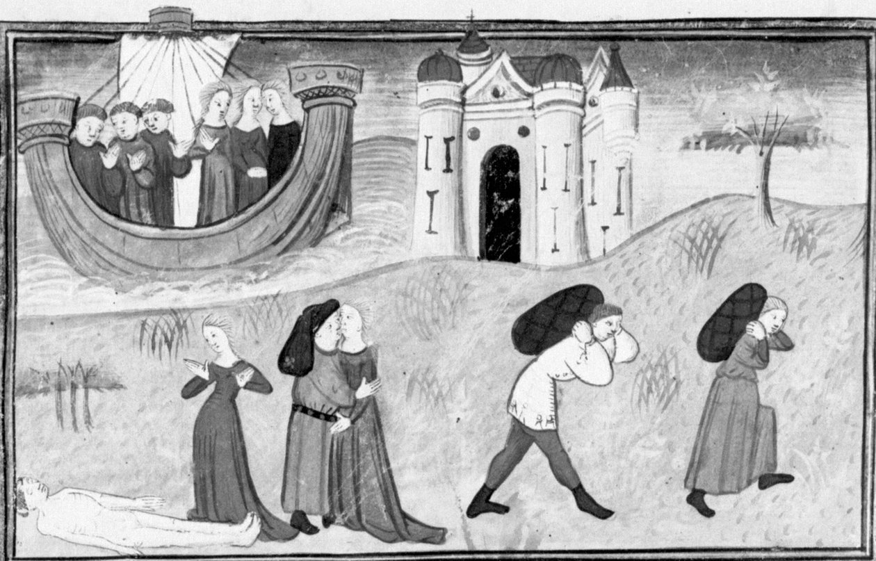 Decameron,Drie koppels reizen naar Kreta; de tegenslagen van de drie koppels. Vierde dag, kort verhaal 3 door Giovanni Boccaccio