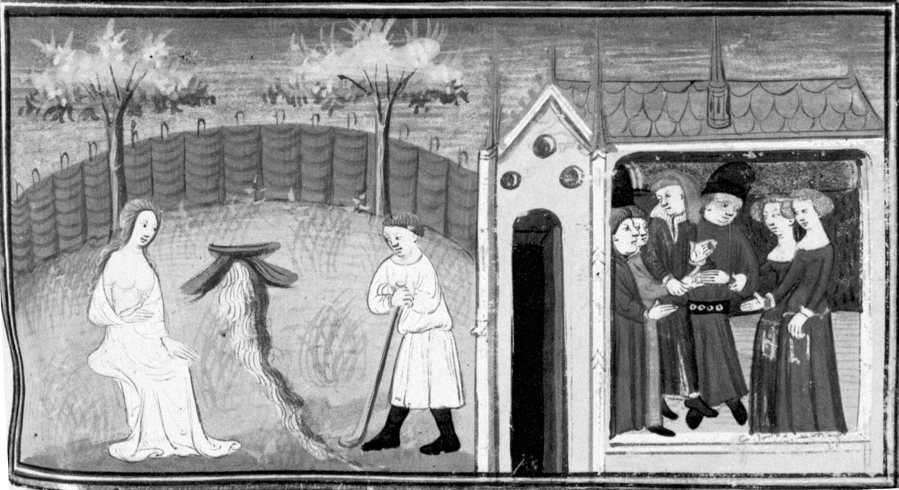Decameron, Cimon observeert Iphigenia; er wordt een dubbele bruiloft gevierd. Vijfde dag, kort verhaal 1 door Giovanni Boccaccio