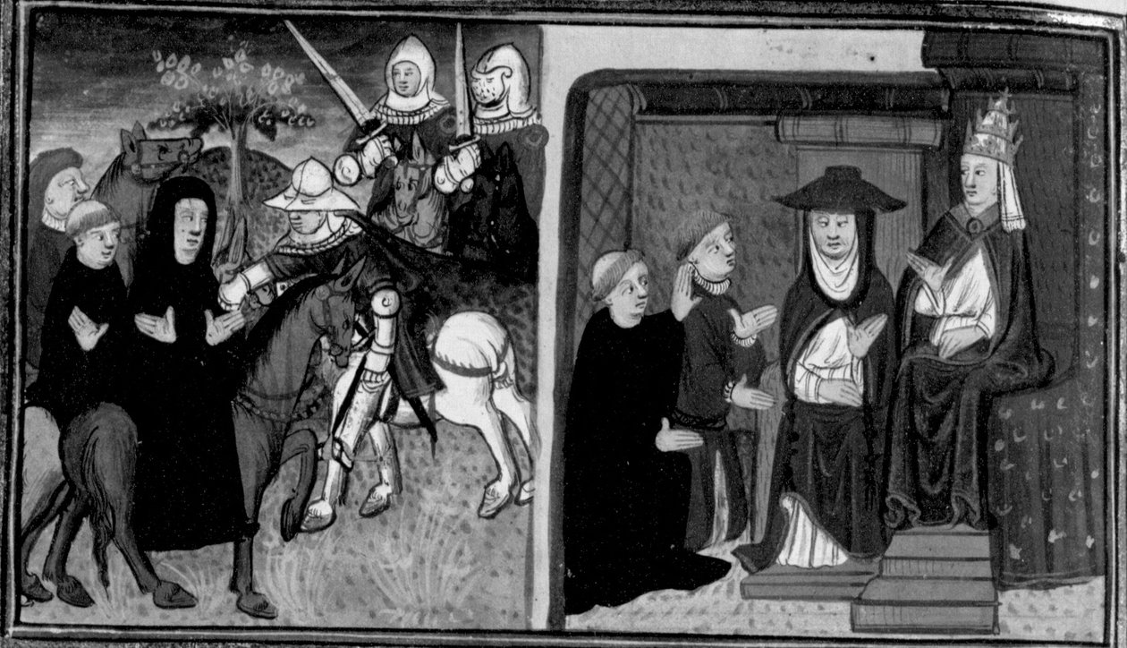 Decameron, Ghino di Tacco neemt de abt van Clignì gevangen; de abt bemiddelt voor Ghino bij de paus. Tiende dag, nieuwsbericht 2 door Giovanni Boccaccio