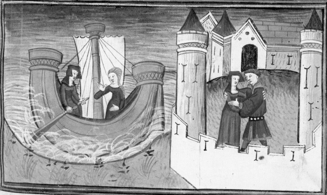Decameron, Gostanza stuurloos op een boot; Gostanza herenigt zich met Martuccio. Vijfde dag, kort verhaal 2 door Giovanni Boccaccio