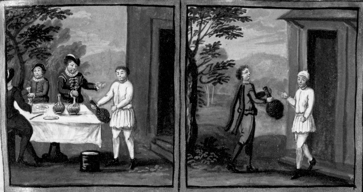Decameron, De bakker Cisti biedt wijn aan Geri Spina en haar gasten; een van Geri