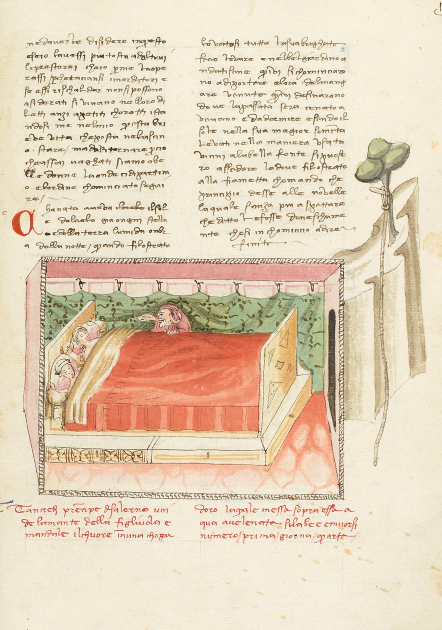 Decameron, De triomf van de dood Tancredi bespioneert de geliefden, Vierde dag, kort verhaal 1. door Giovanni Boccaccio