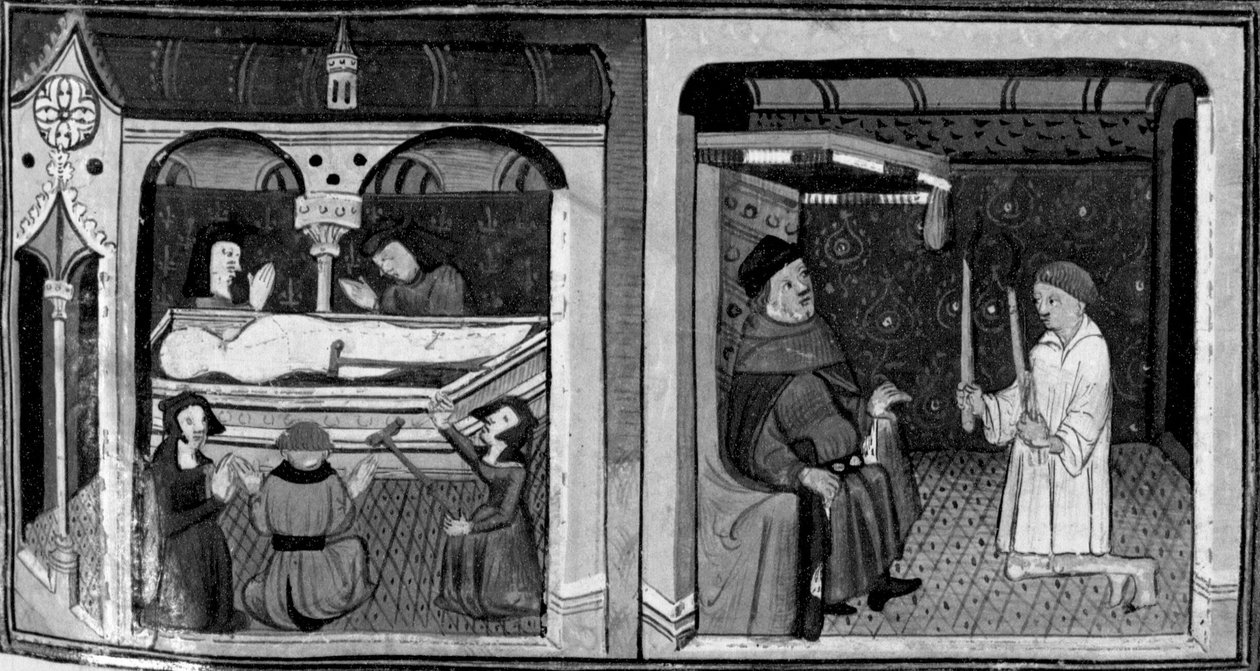 Decameron, De kreupelen en bedroefden gaan naar het graf van een heilige; Martellino verschijnt voor de rechtbank. Tweede dag, kort verhaal 1 door Giovanni Boccaccio