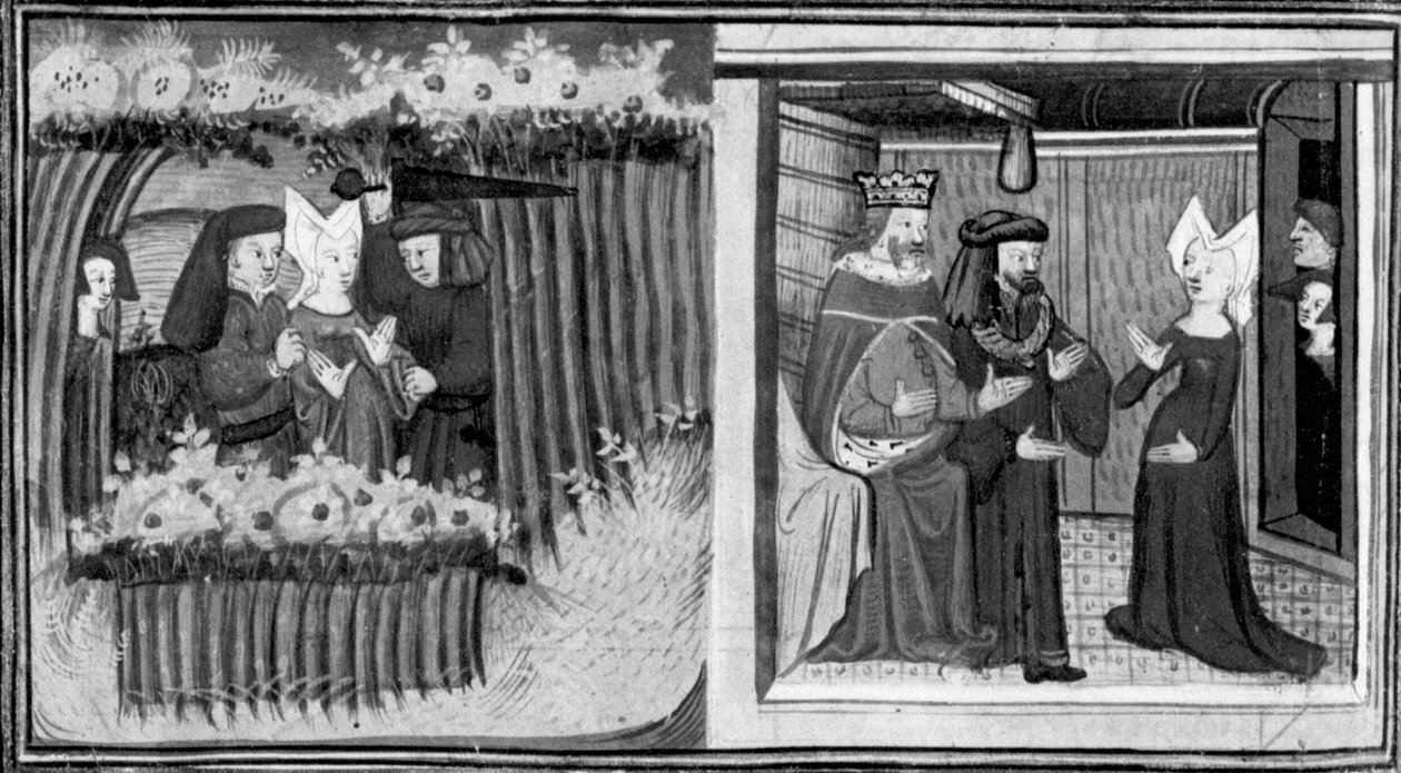 Decameron, Een vrouw wordt aangevallen op Cyprus; de vrouw krijgt een audiëntie bij de koning. Eerste dag, nieuws 9. door Giovanni Boccaccio