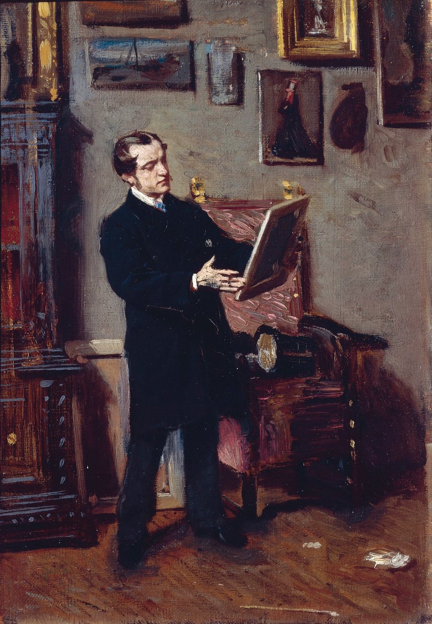Italië, Florence, Jonge Man die een Schilderij Bekijkt door Giovanni Boldini