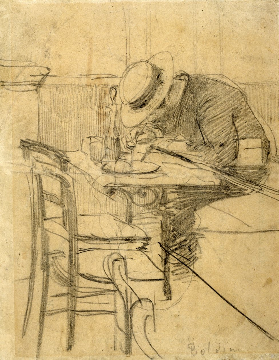 De schilder Helleu zittend op een caféterras door Giovanni Boldini