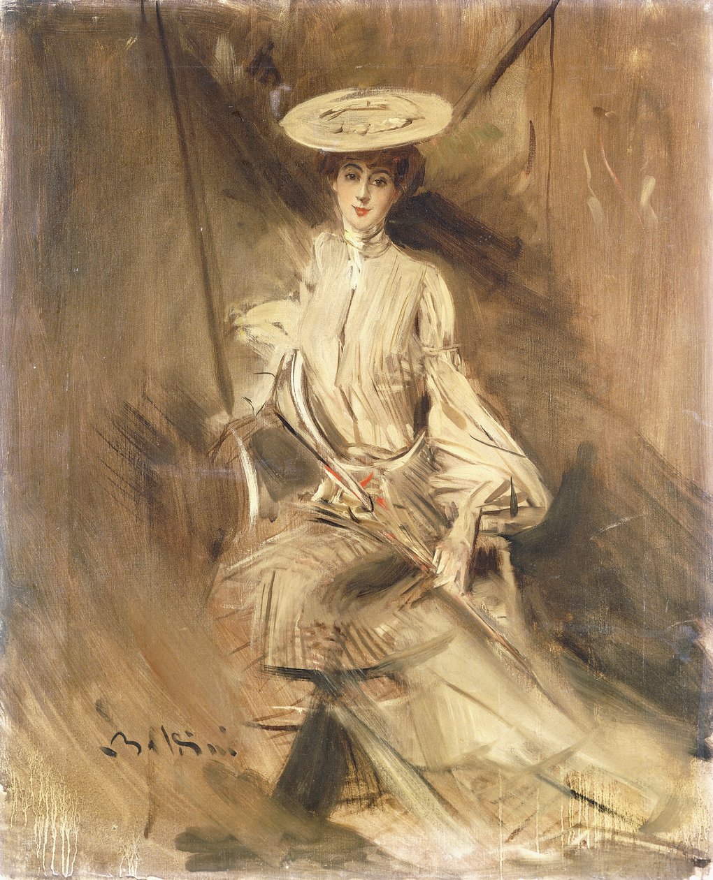 Portret van een dame, zittend, met een parasol door Giovanni Boldini