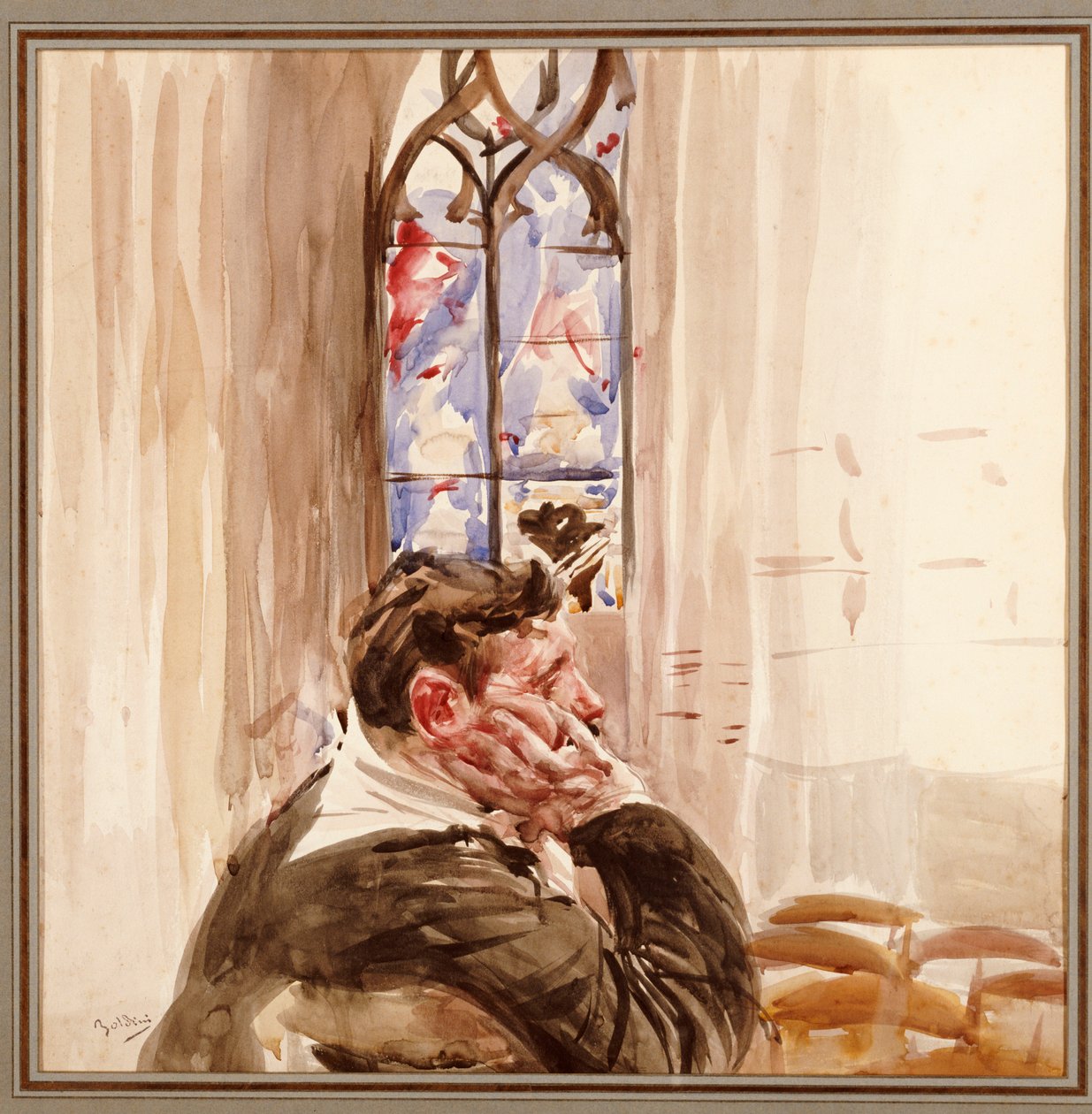 Portret van een man in een kerk, 1900 door Giovanni Boldini