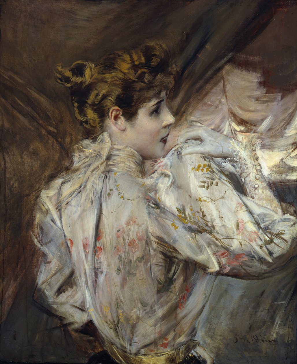 Portret van een Jonge Vrouw in Profiel Eleonora Duse door Giovanni Boldini