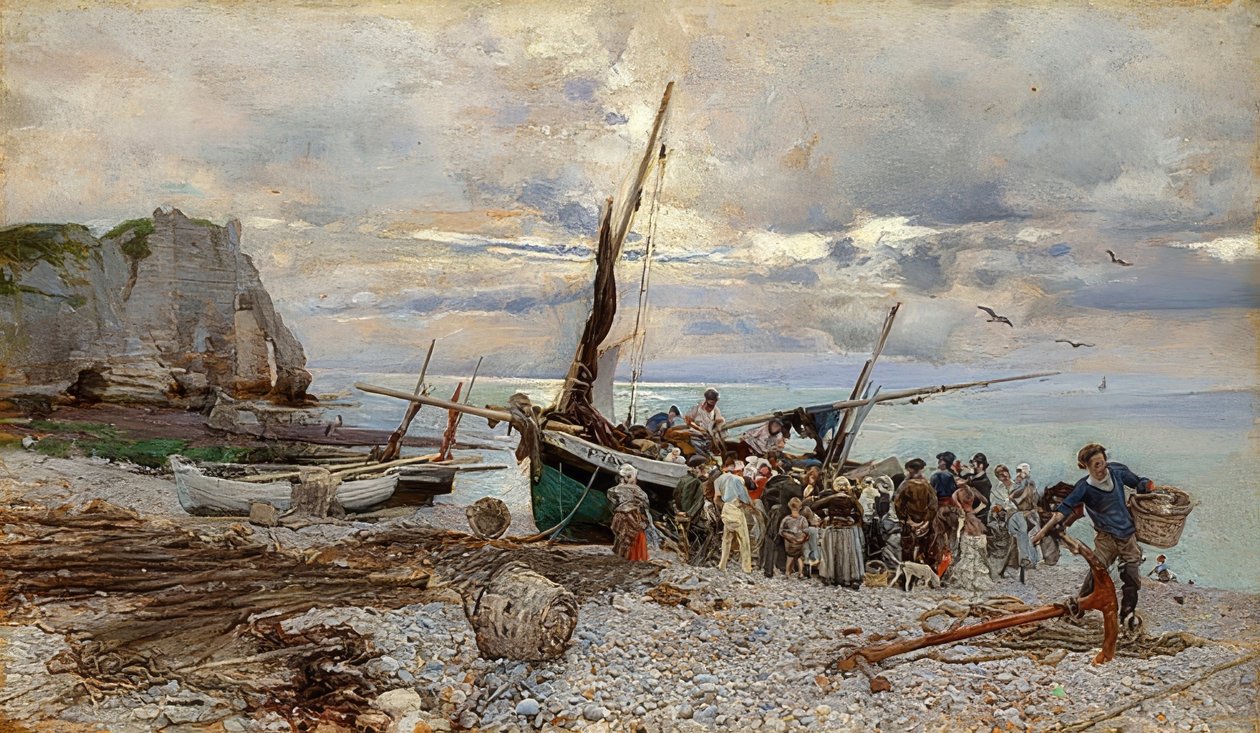 Terugkeer van de vissersboten, Étretat door Giovanni Boldini