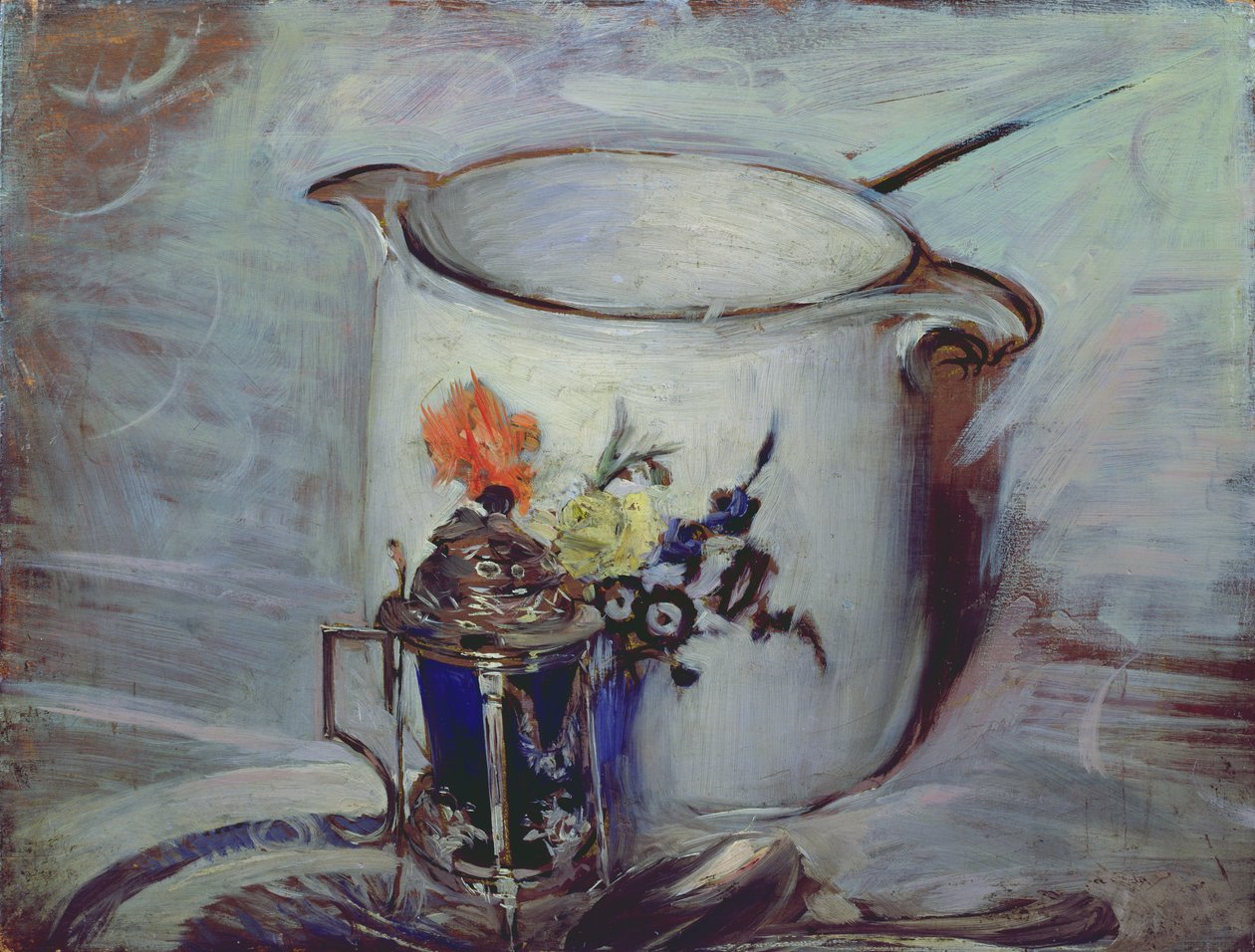Stilleven met mosterdpot en kruik door Giovanni Boldini