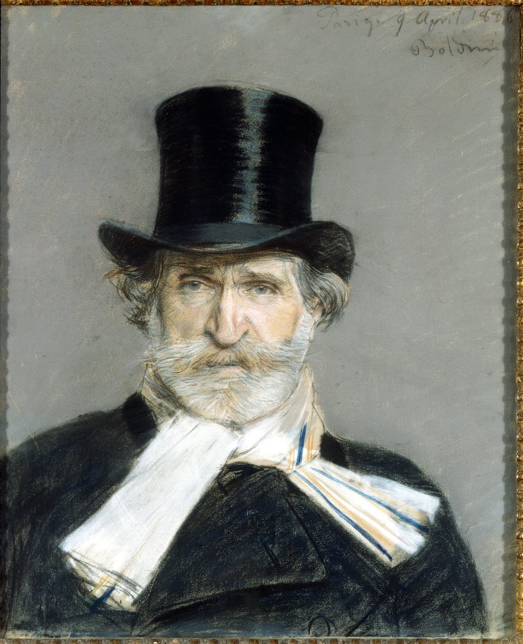 Portret van Giuseppe Verdi in 1886. Tekening door Giuseppe Boldini (1842-1931). Rome. Galleria D