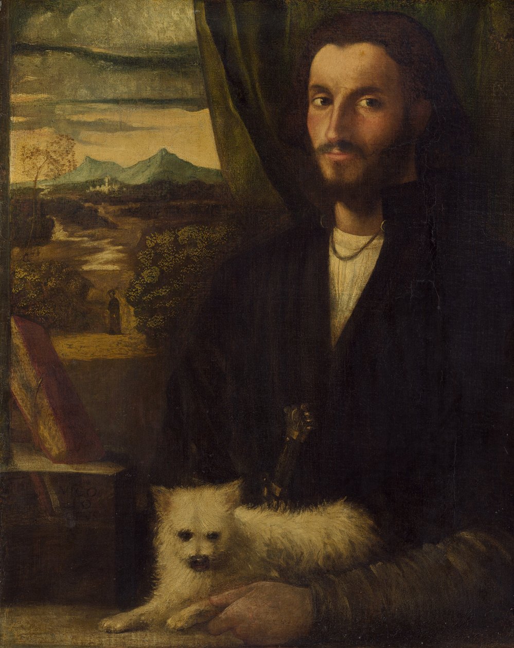 Portret van een man met een hond, ca. 1520 door Giovanni Cariani