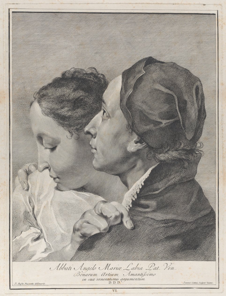 Een jonge man omhelst een meisje, 1743 door Giovanni Cattini