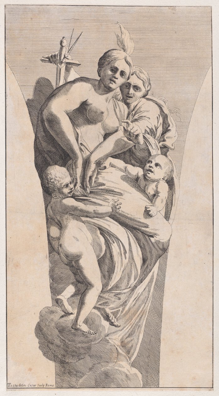 Studie voor een Pendentief die Gerechtigheid en Liefdadigheid Afbeeldt, 1630-50 door Giovanni Cesare Testa
