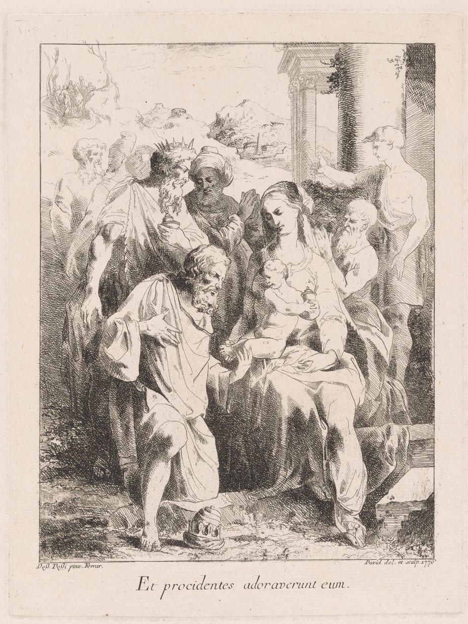 Aanbidding der Wijzen door Giovanni David, after Battista Dossi