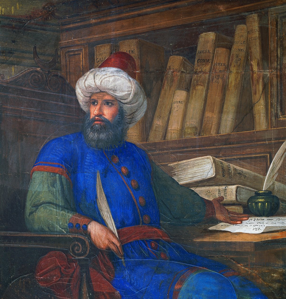 Portret van Andrea Alpago, arts en filosoof, fresco door Giovanni De Min, Stadhuis, Belluno, Veneto, Italië door Giovanni De Min
