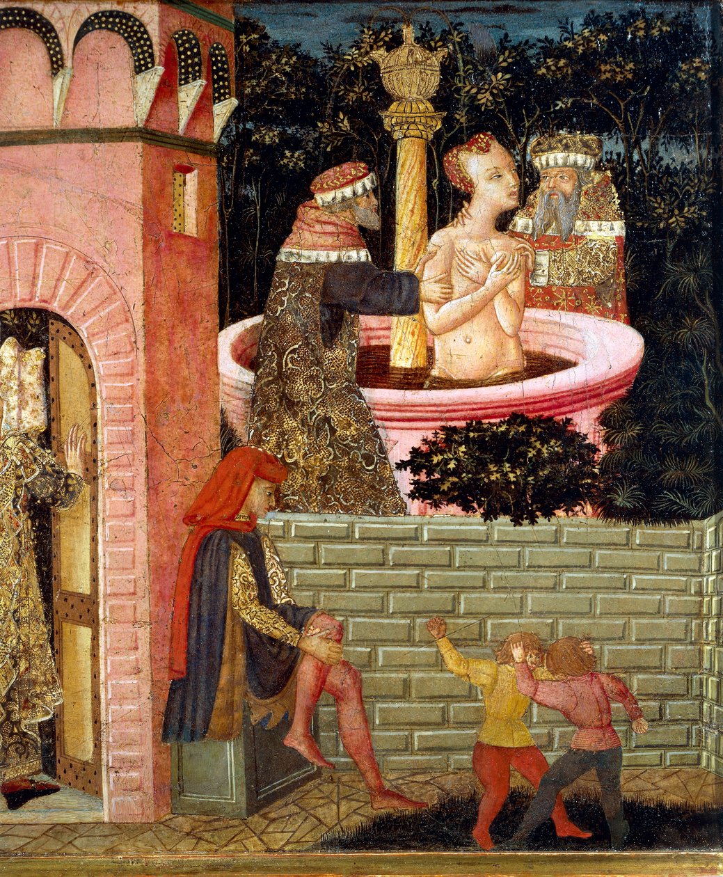Verhalen van Susanne, circa 1450, voorpaneel van beschilderde kist, door Giovanni di Ser Giovanni, bekend als Lo Scheggia (1406-1486), tempera op hout (detail) door Giovanni Di Ser Giovanni Lo Scheggia Guidi