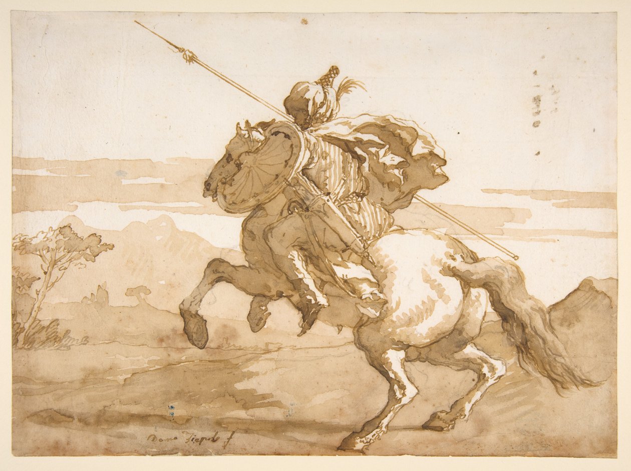 Ein orientalischer Reiter door Giovanni Domenico Tiepolo