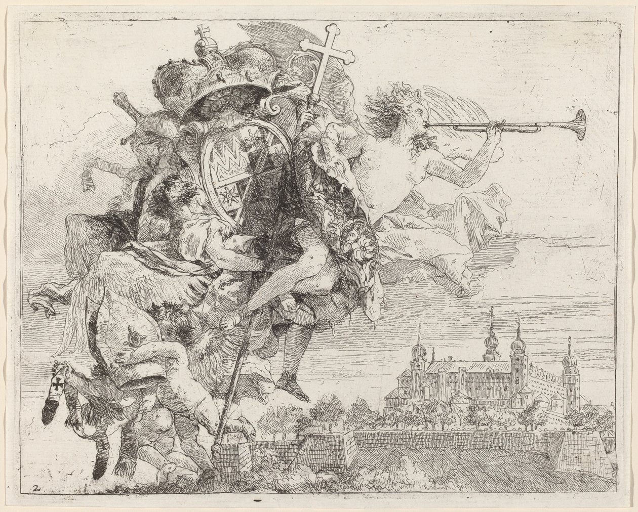 Wapens van Karl Philip von Greiffenklau, Prins-Bisschop van Würzburg door Giovanni Domenico Tiepolo