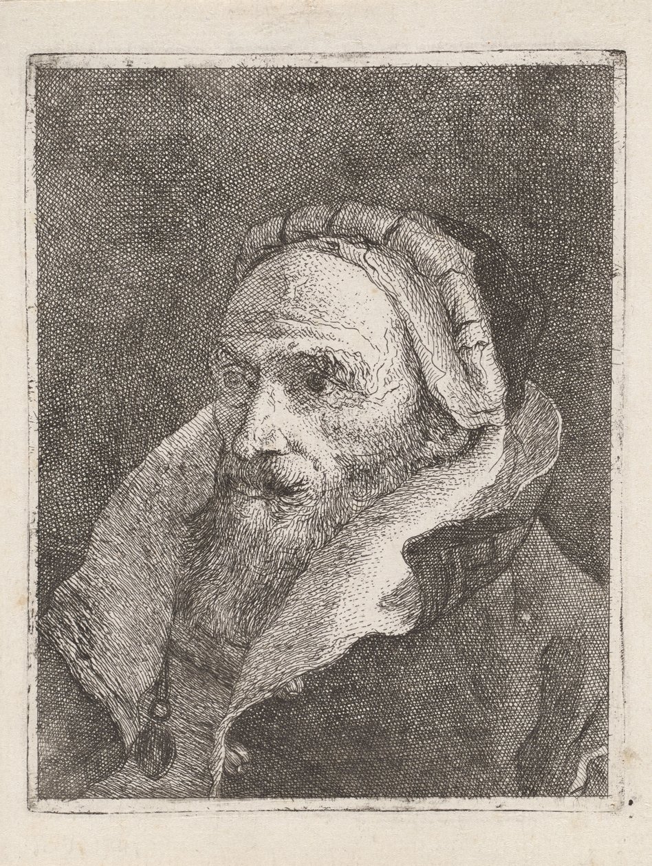 Oude man met baard en pet, uit de Raccolta di Teste (Verzameling van hoofden) door Giovanni Domenico Tiepolo