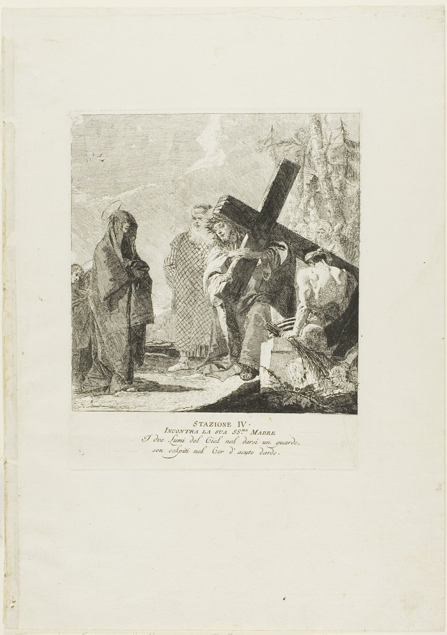 Christus ontmoet zijn moeder, plaat vier uit Kruiswegstaties door Giovanni Domenico Tiepolo