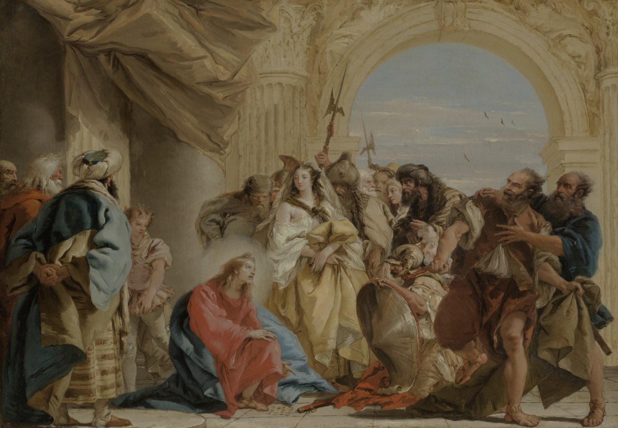 Christus en de vrouw die op overspel betrapt was door Giovanni Domenico Tiepolo