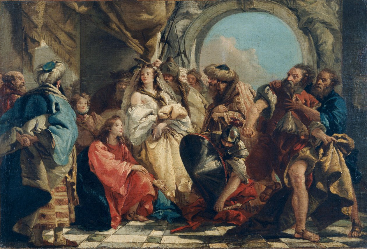 Christus en de overspelige vrouw door Giovanni Domenico Tiepolo