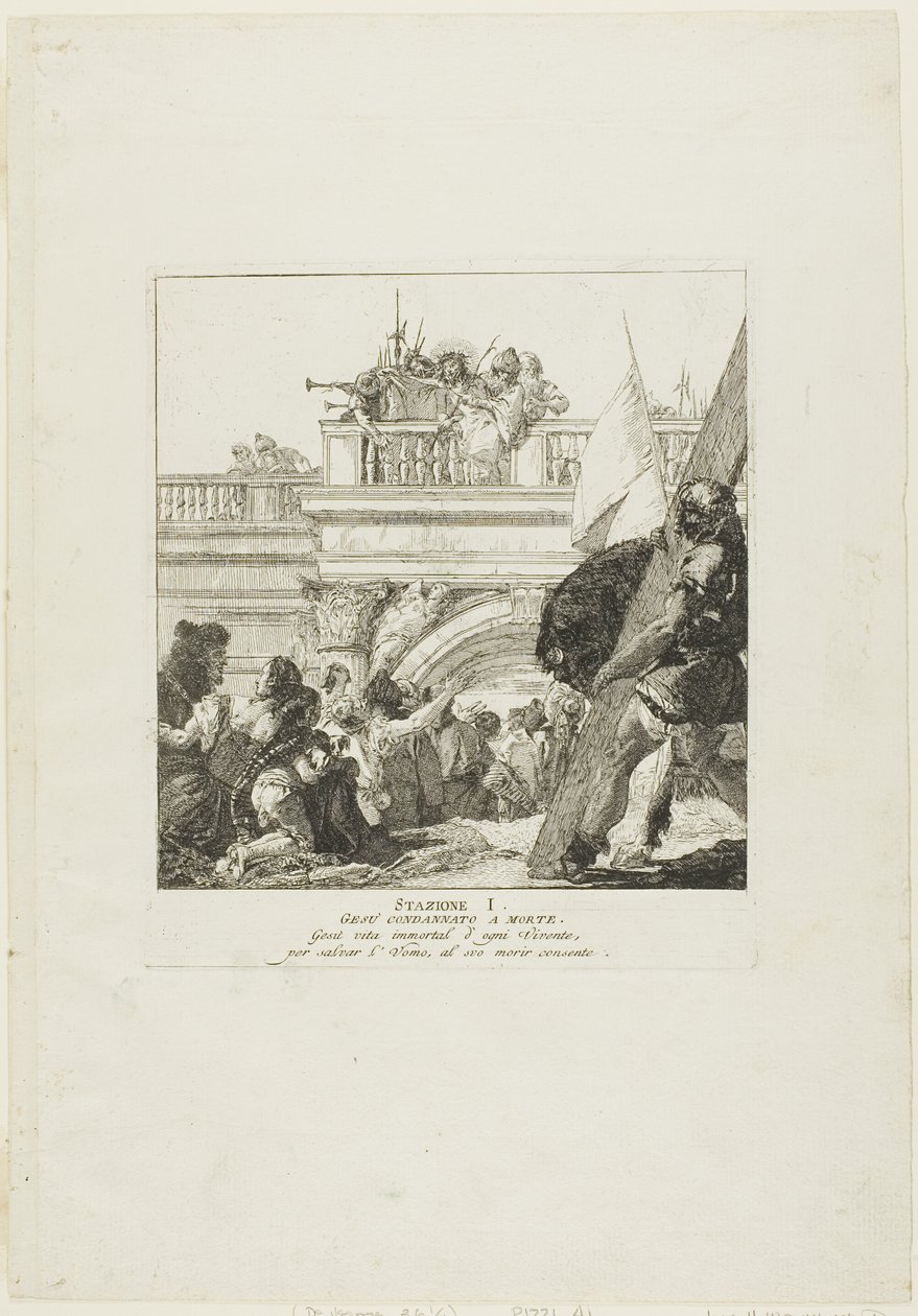 Christus is ter dood veroordeeld, plaat één uit Kruiswegstaties door Giovanni Domenico Tiepolo