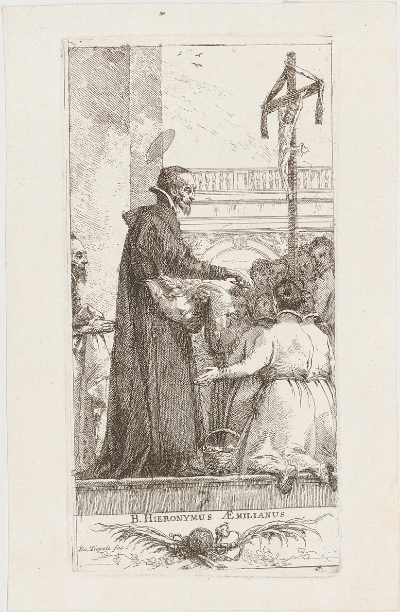 De heilige Hieronymus Æmilianus deelt aalmoezen uit door Giovanni Domenico Tiepolo