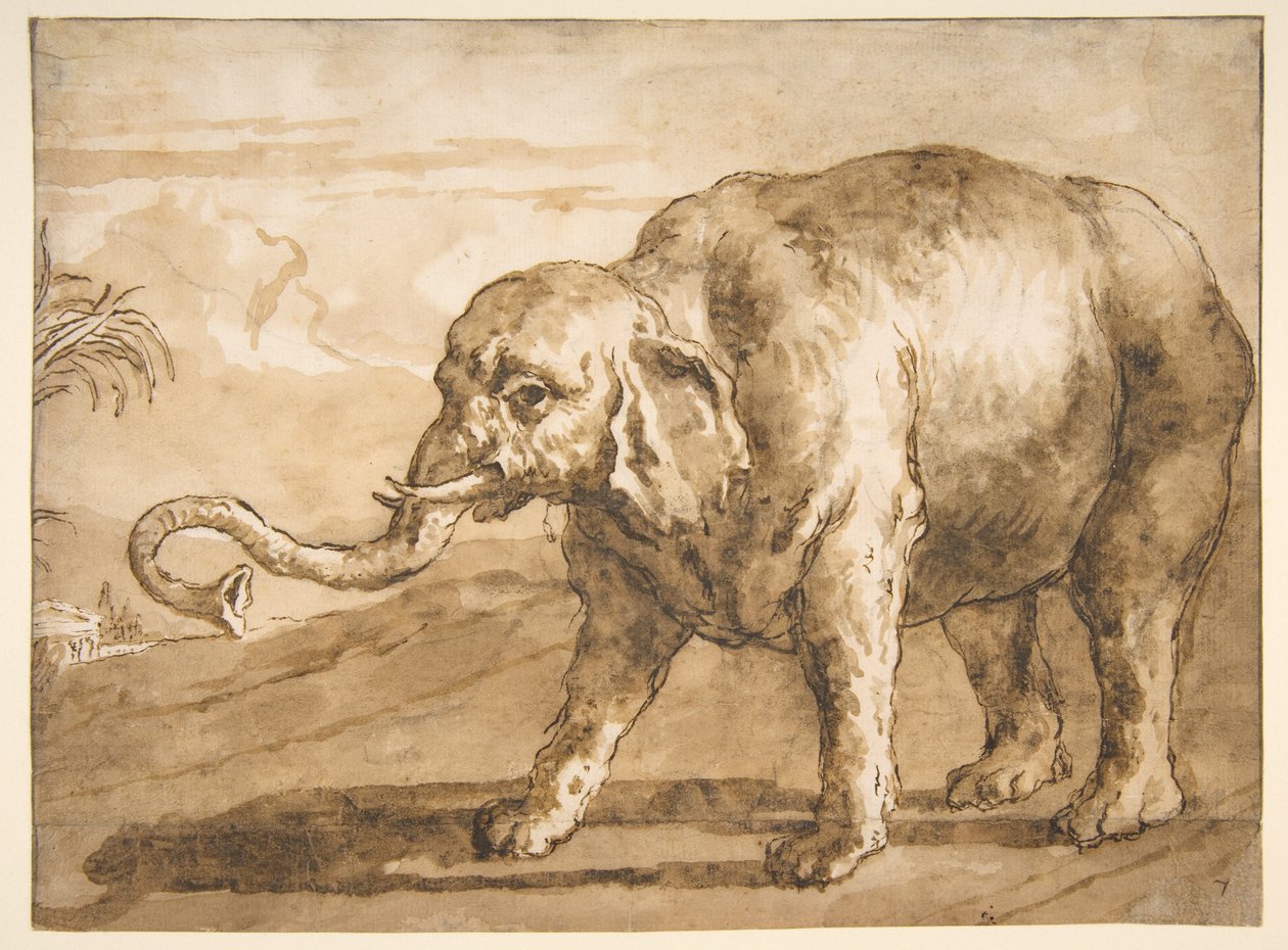 Olifant in een landschap door Giovanni Domenico Tiepolo