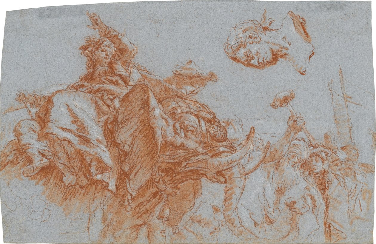 Figur der Asia, römischer Imperator; verso: Skizze des Flussgottes Nil door Giovanni Domenico Tiepolo