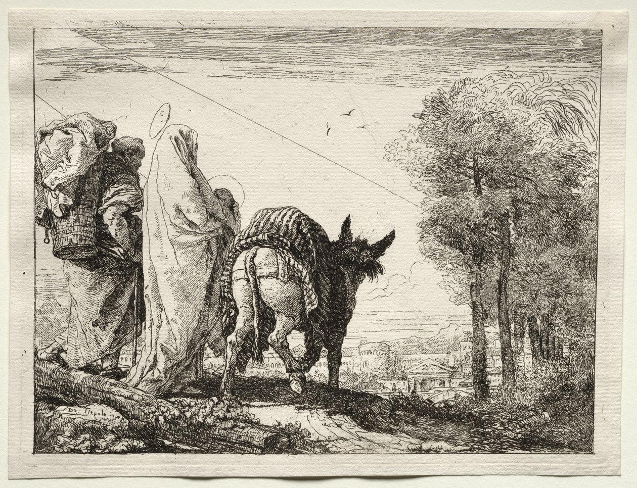 Vlucht naar Egypte: De Heilige Familie Nadert een Dorp door Giovanni Domenico Tiepolo