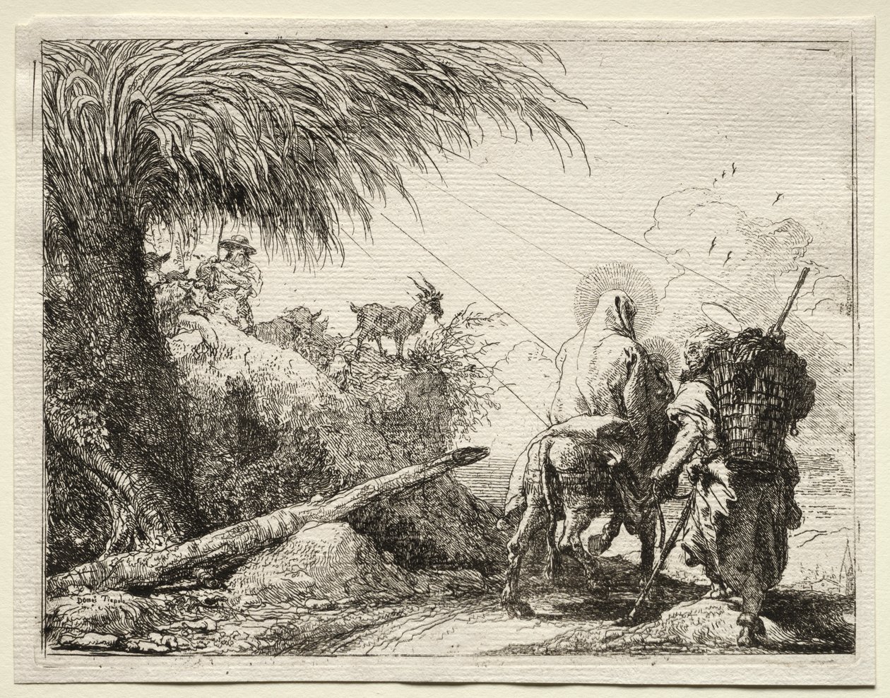 Vlucht naar Egypte: De Heilige Familie en de palmboom door Giovanni Domenico Tiepolo