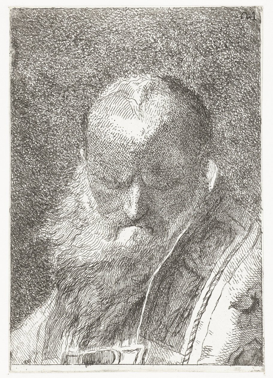 Geestelijke met kaal hoofd in kazuifel door Giovanni Domenico Tiepolo