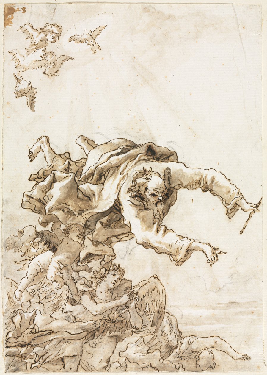 God de Vader met Engelen en Cherubs, 1758 of later door Giovanni Domenico Tiepolo