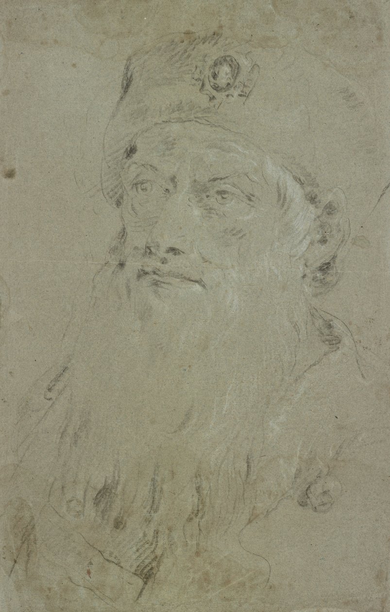 Hoofd van een bebaarde oosterse man door Giovanni Domenico Tiepolo