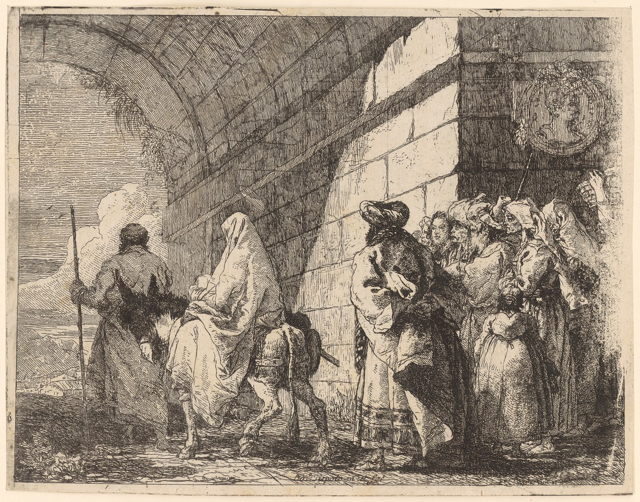 De Heilige Familie verlaat de stad door Giovanni Domenico Tiepolo