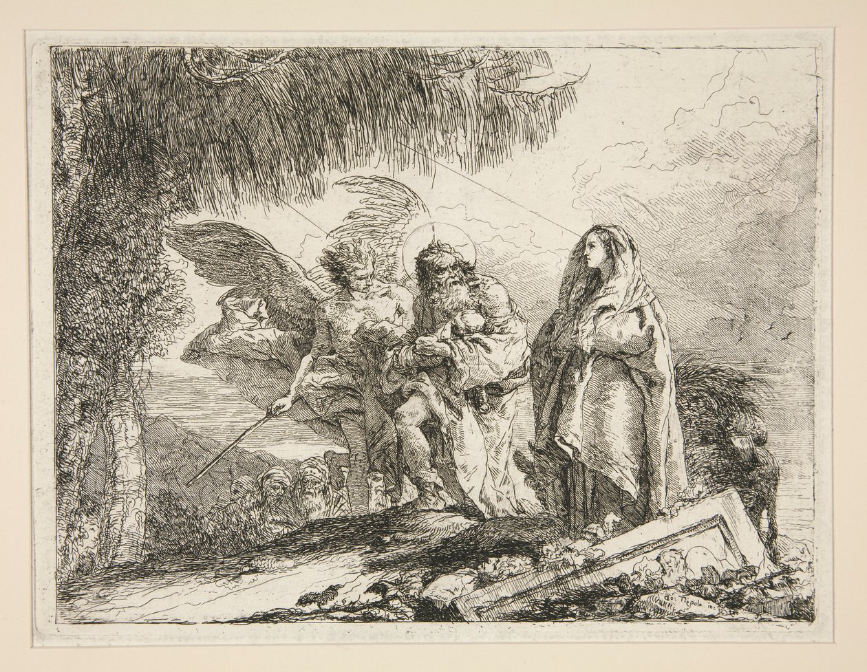 Jozef Draagt Jezus in zijn Armen, uit de serie Idee pittoresche sopra la fuga in Egitto (Vlucht naar Egypte) door Giovanni Domenico Tiepolo
