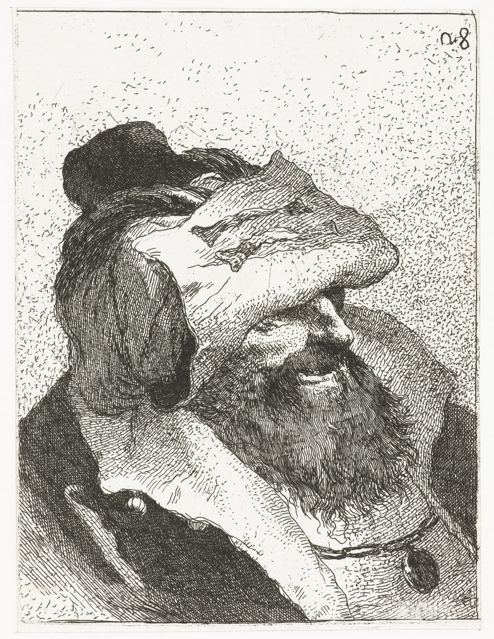 Man met hoed met omgeslagen rand door Giovanni Domenico Tiepolo